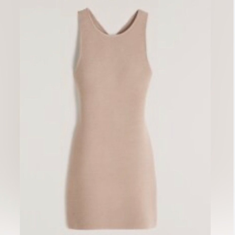 Abercrombie Beige/Nude Scuba Cross-Back Elevated Knit Mini Dress